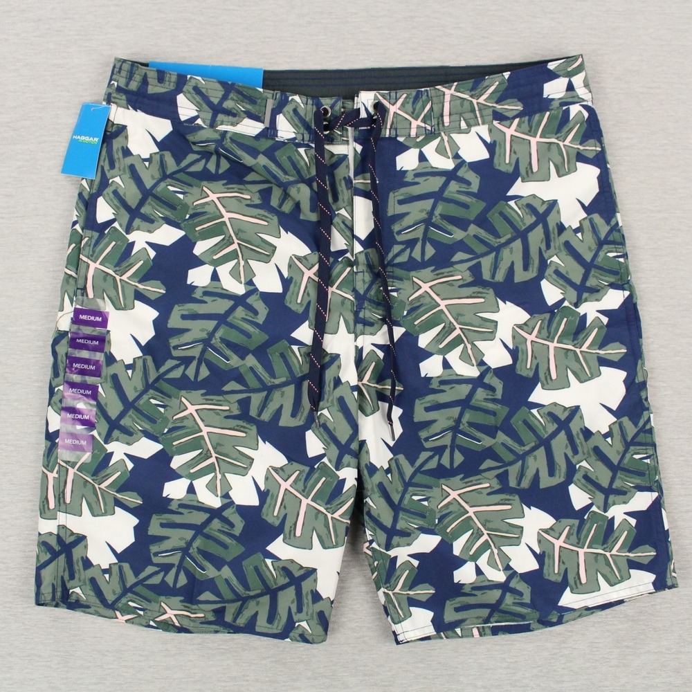 Haggar In Motion Active Shorts Mens Size Medium 32/34 Navy Foliage Polyester